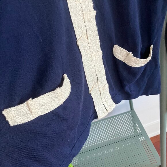 Soft, thin, lightweight navy zip-up cardigan with cream lace trim - Picture 6 of 7